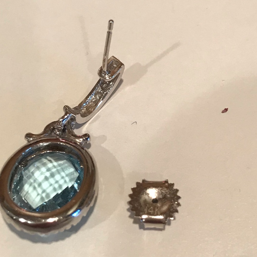14K WHITE GOLD LARGE AQUAMARINE STONES PIERCED EARRINGS NWT - Picture 9 of 16